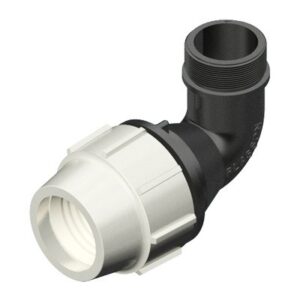 Plastic threaded 90° elbow fitting with external thread, Plasson